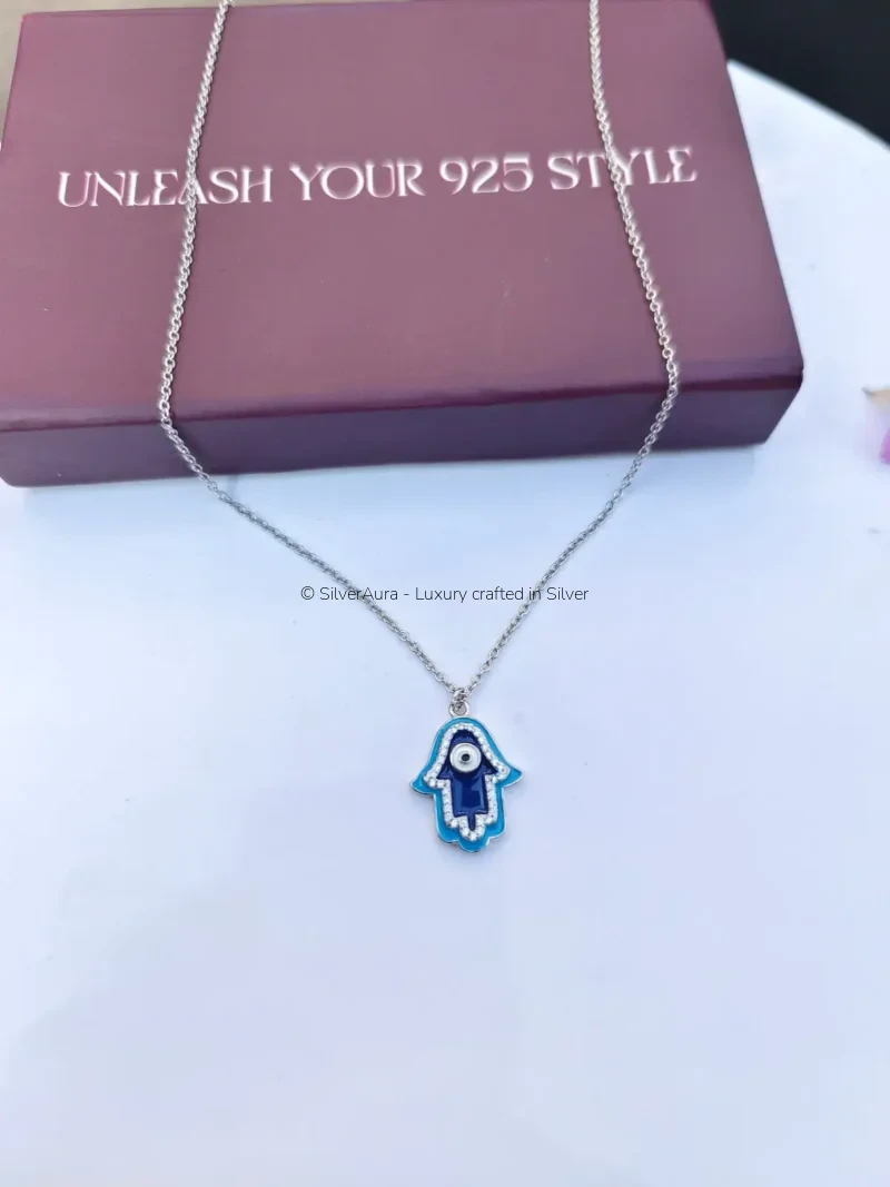 Hamsa evil eye pendant in 925 sterling silver