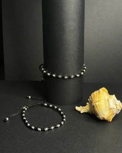 Black beads silver anklets in 925 sterling silver