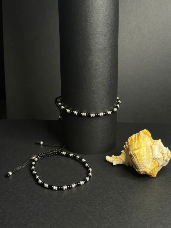 black beads silver anklets