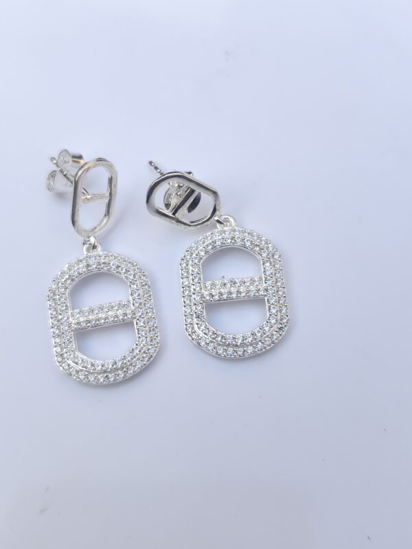 cz rectangle link drop earring