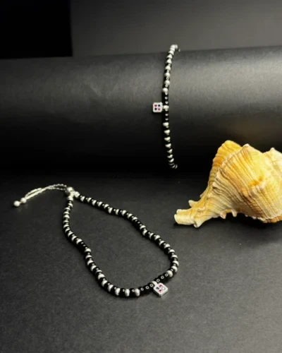 Dual charm beaded anklet in 925 sterling silver