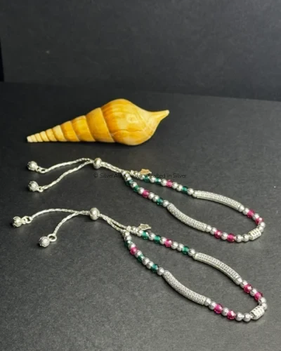 Dual stone beaded anklet in 70% silver