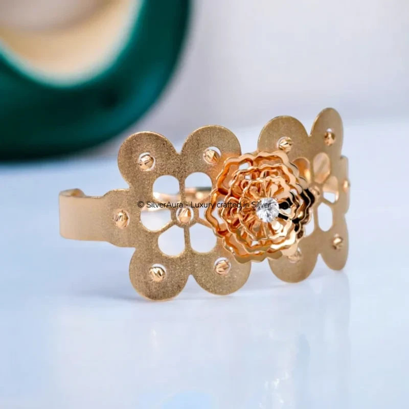 Floral filigree bracelet in 92.5 sterling silver rose gold