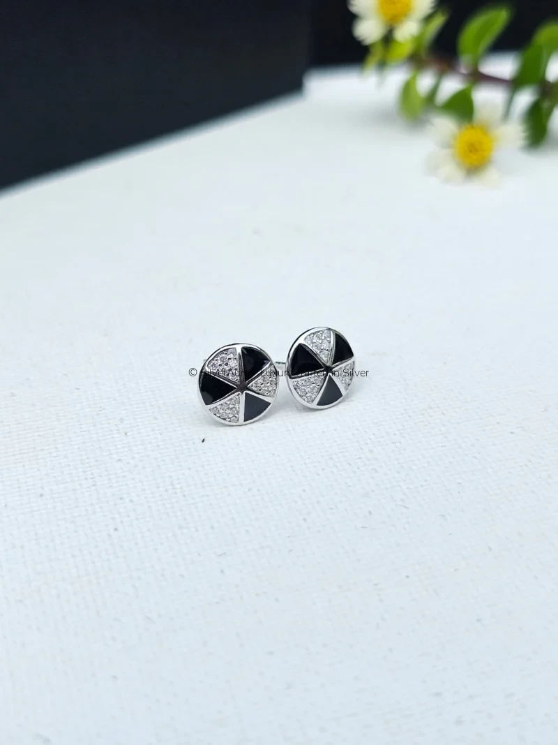 Black stud earrings with CZ stones