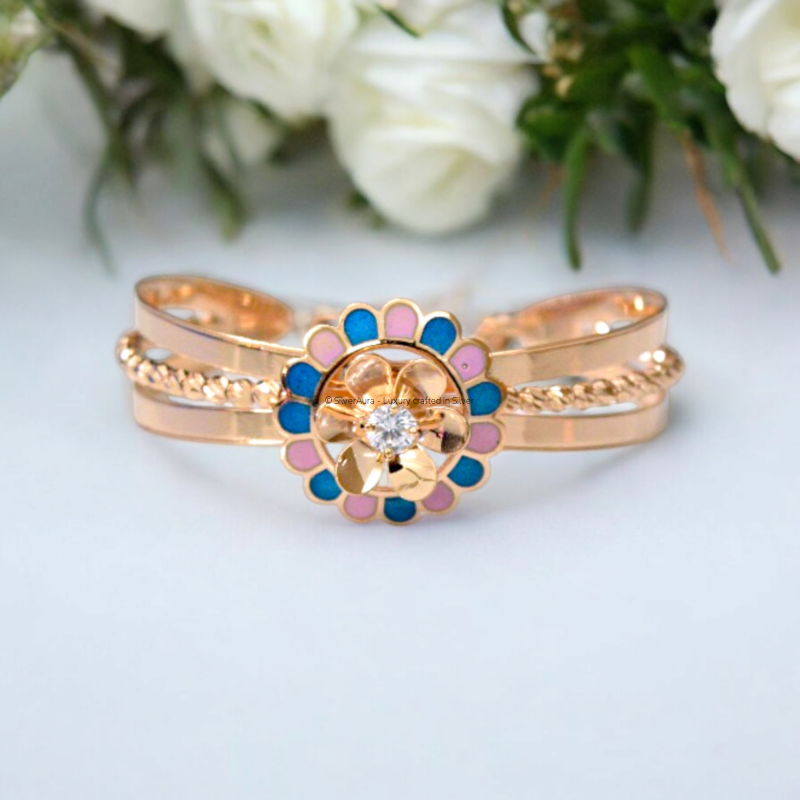 Rose gold floral bracelet in 92.5 sterling silver