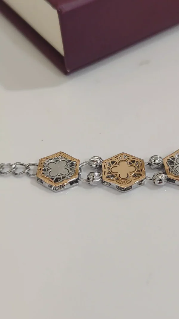 hexagon dual tone charm bracelet