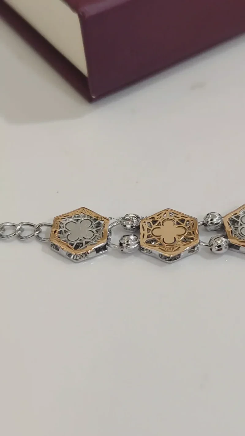Hexagon charm bracelet, close-up view