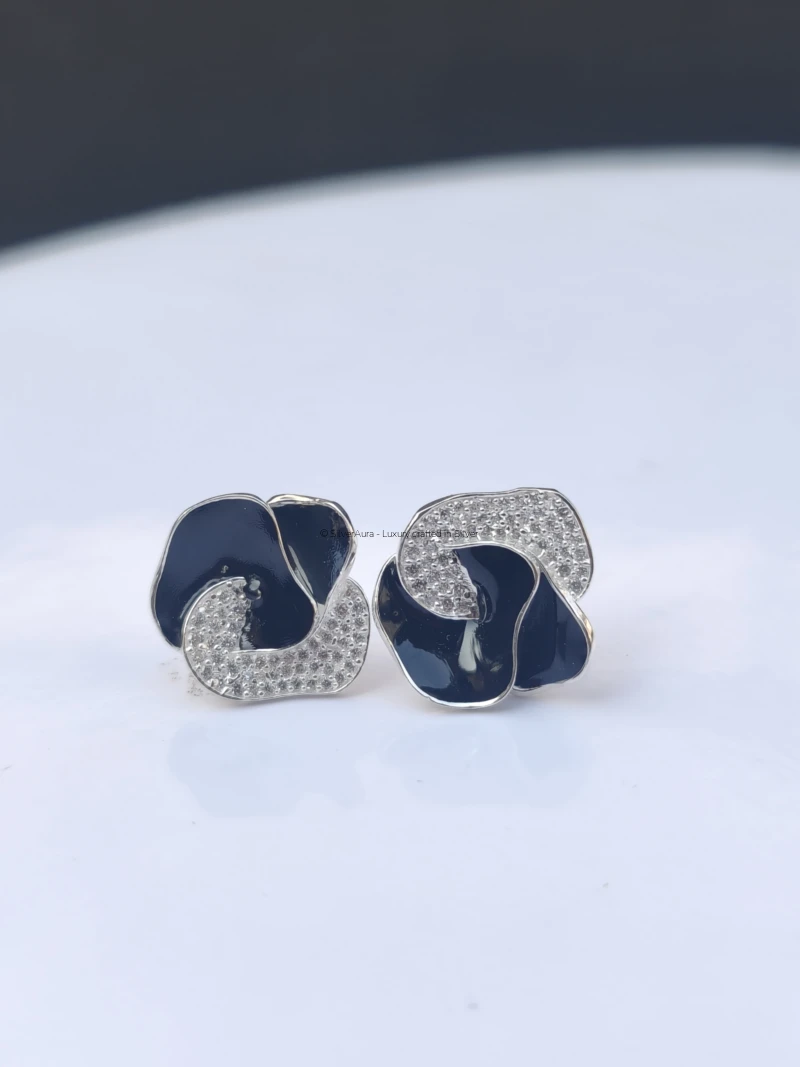 Navy enamel swirl stud earrings in 925 sterling silver