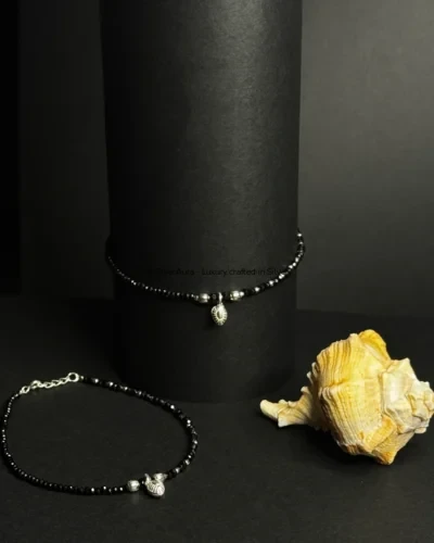 Noir charm anklet in 925 sterling silver with black beads