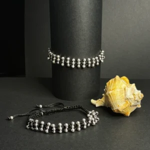 silver double beaded charm bracelet