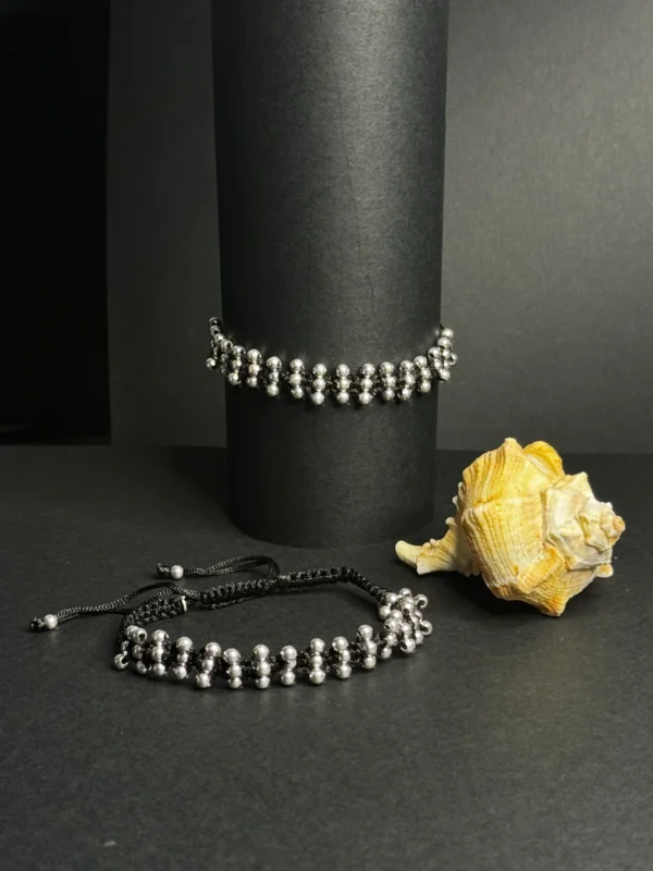 silver double beaded charm bracelet