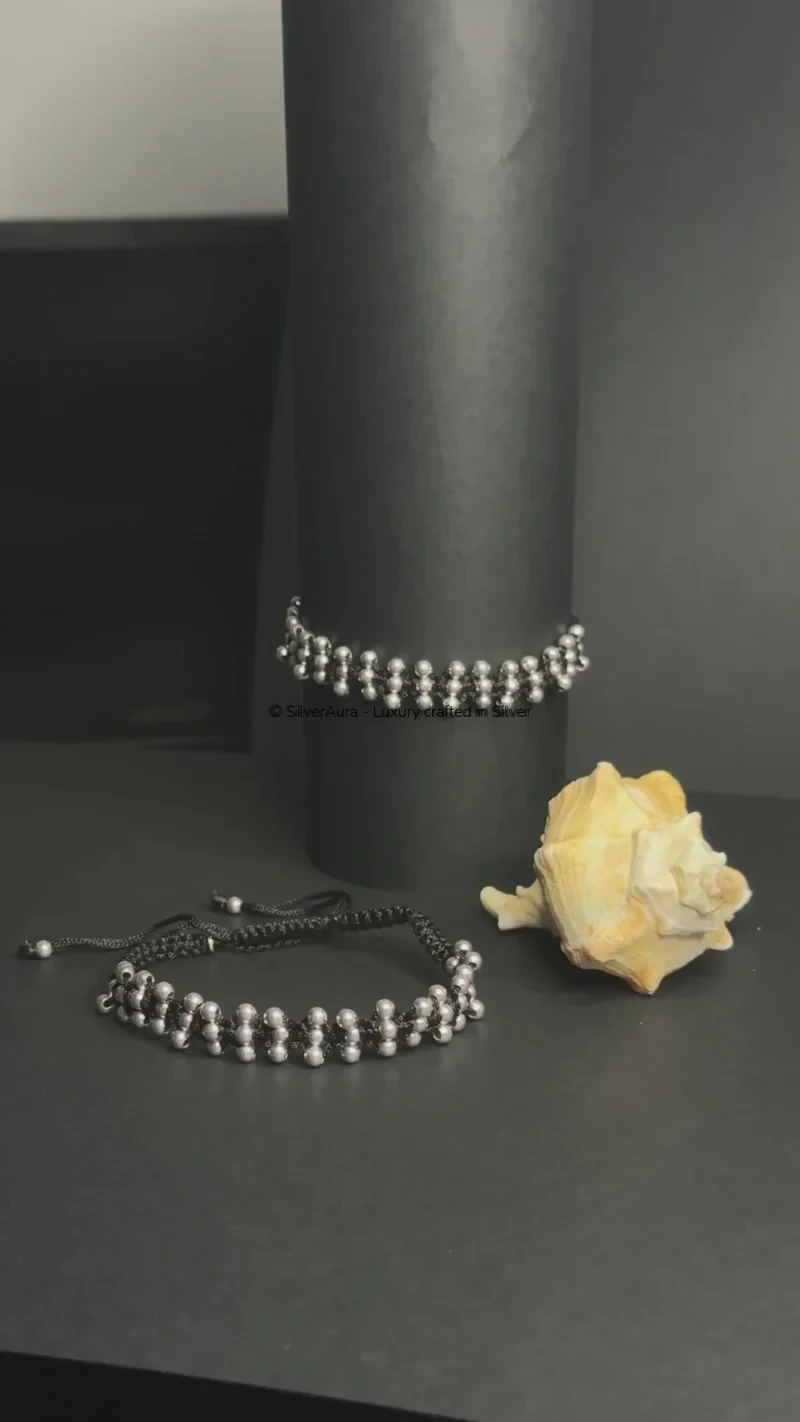 Silver double beaded charm anklet, video preview still