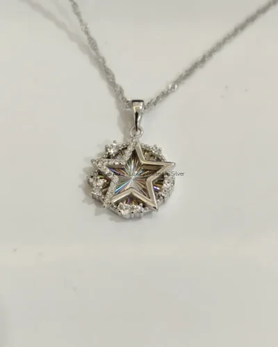 Starburst CZ pendant necklace in 925 sterling silver