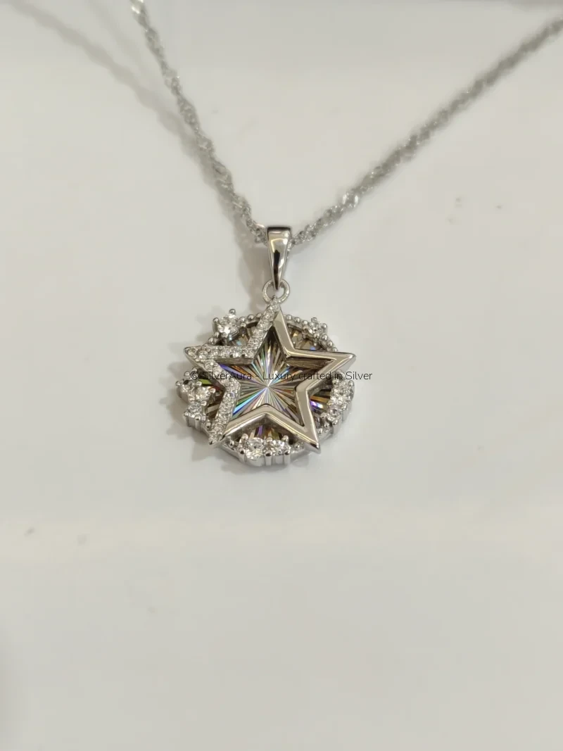 Starburst CZ pendant necklace in 925 sterling silver