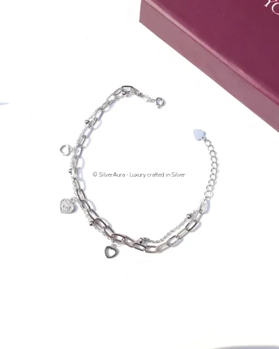 Heartlink charm bracelet in 925 sterling silver