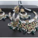 rajsi heritage ruby & emerald kundan oxidised silver necklace set