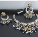 rajsi heritage ruby & emerald kundan oxidised silver necklace set