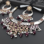 rajsi heritage wine ruby kundan oxidised silver necklace set
