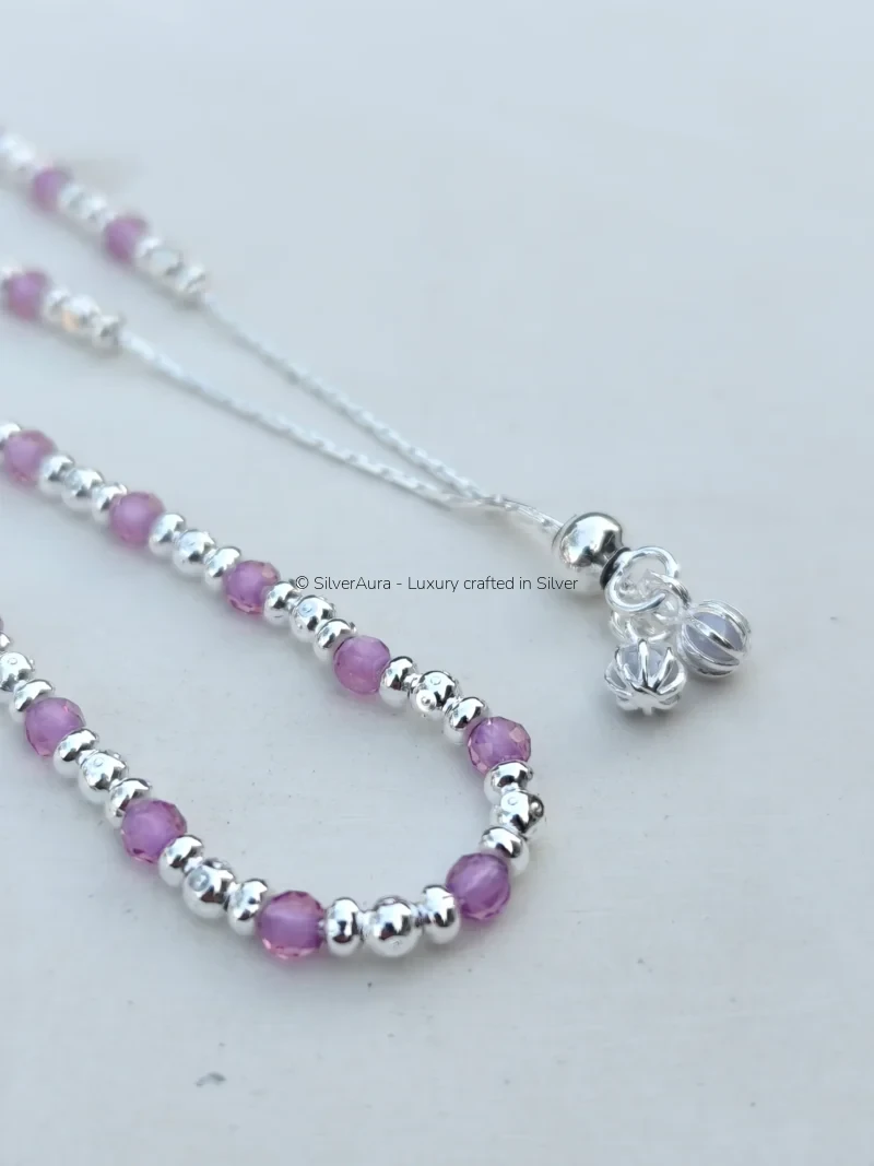 amethyst bead silver anklet
