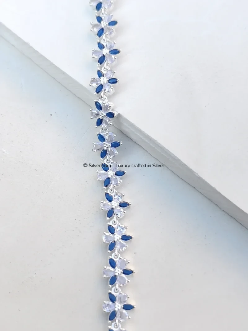 Blue floral crystal bracelet with white crystal detailing
