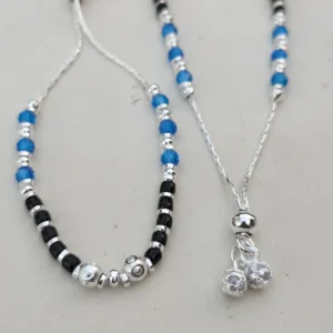 Dual Tone Bead Silver Anklet