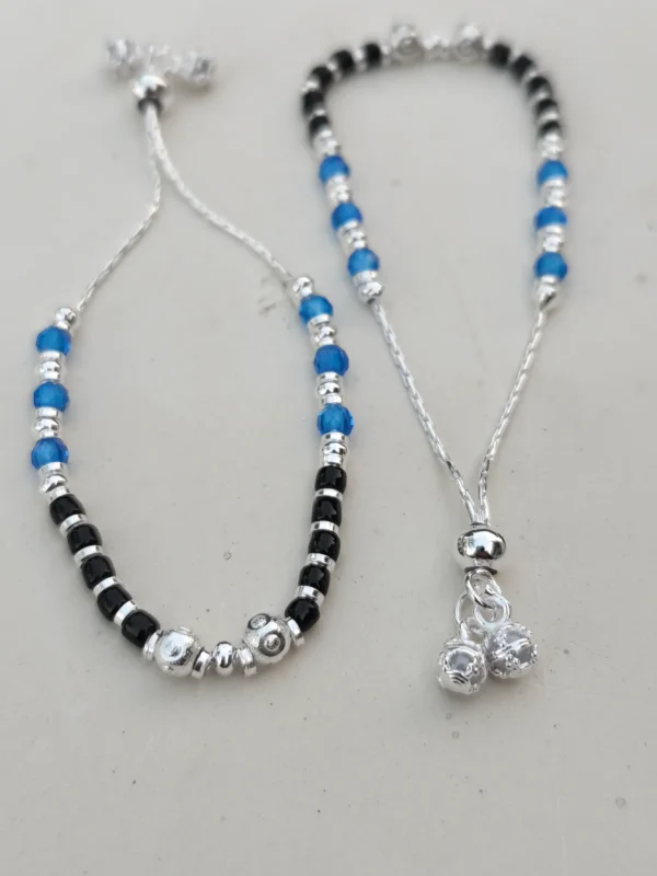Dual Tone Bead Silver Anklet