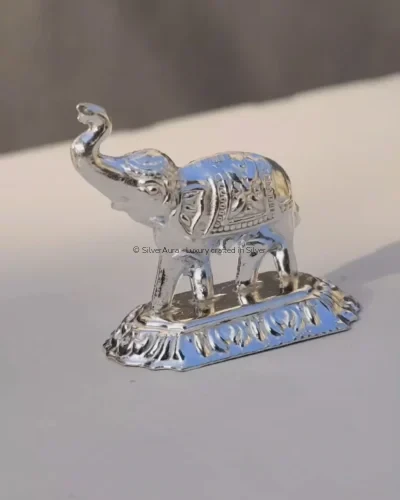 Gajraaj Airavat silver elephant murti, front view