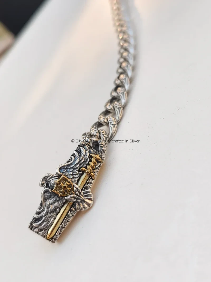 Garuda silver bracelet worn on wrist