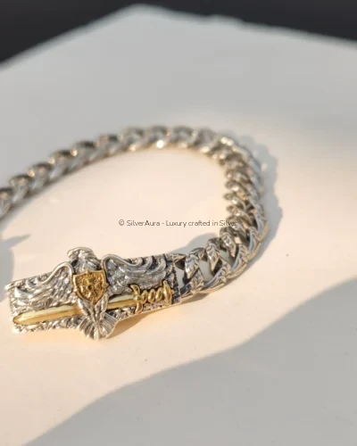 Garuda silver bracelet, close-up view