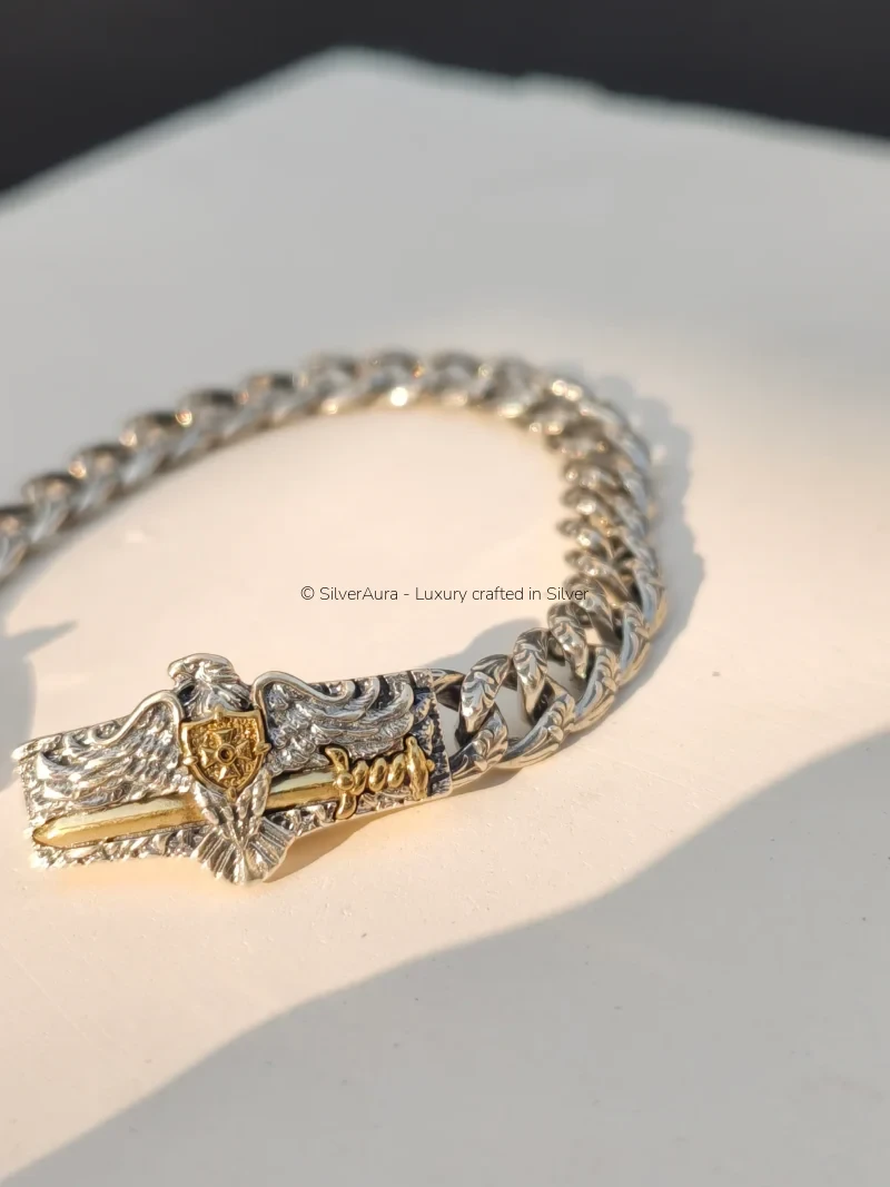 Garuda silver bracelet, close-up view