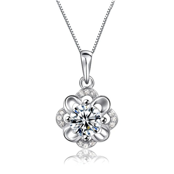 925 sterling silver flower cz pendant necklace