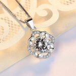 925 sterling silver flower cz pendant necklace