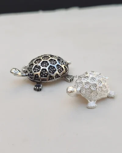 Kurma tortoise silver idol, front view