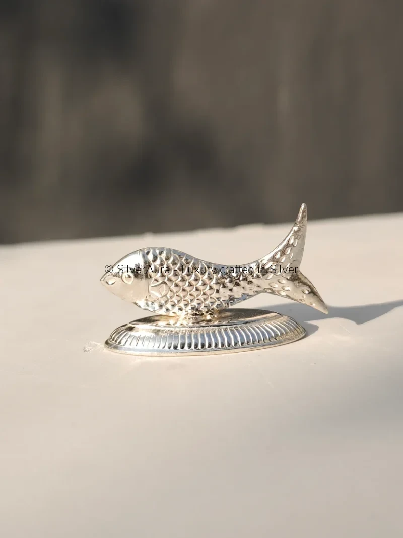 Matsya fish silver idol, front view