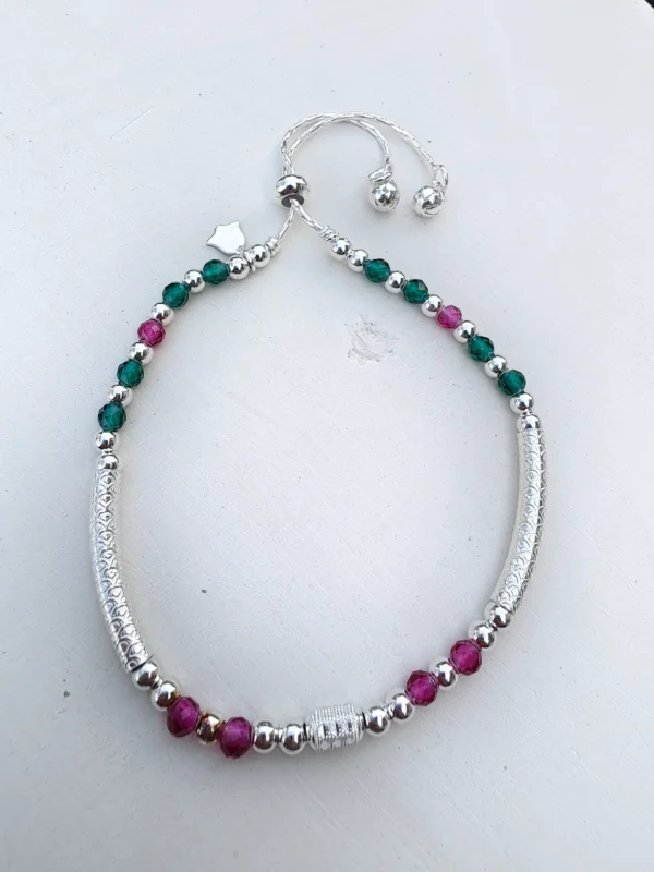 multicolor bead silver anklet