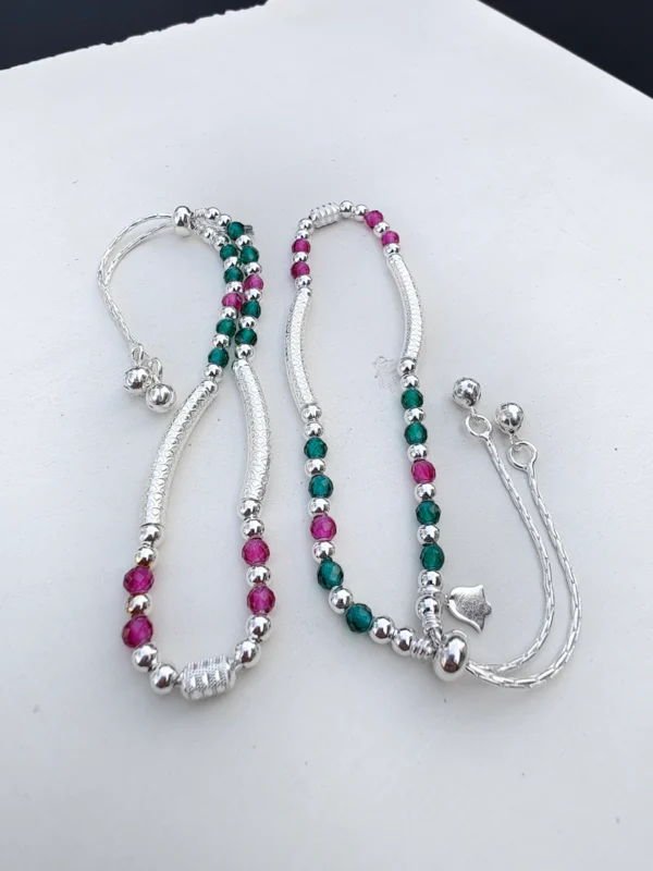 multicolor bead silver anklet