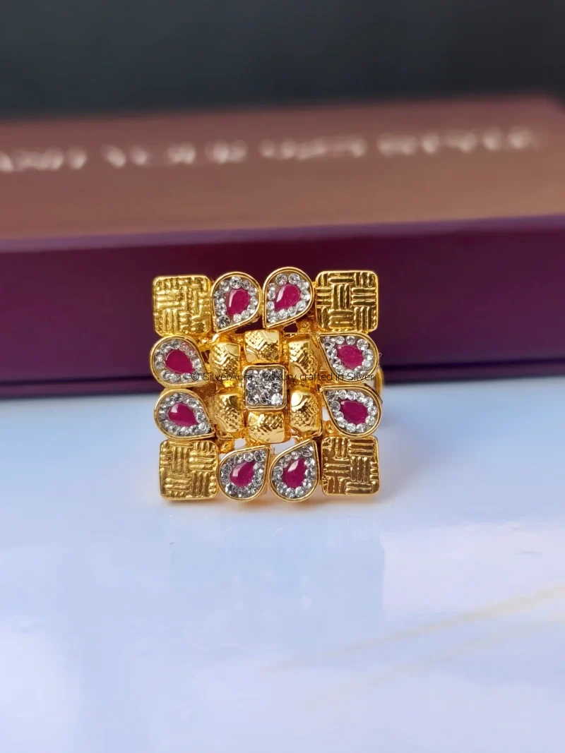 Rajwada ruby square ring, front view