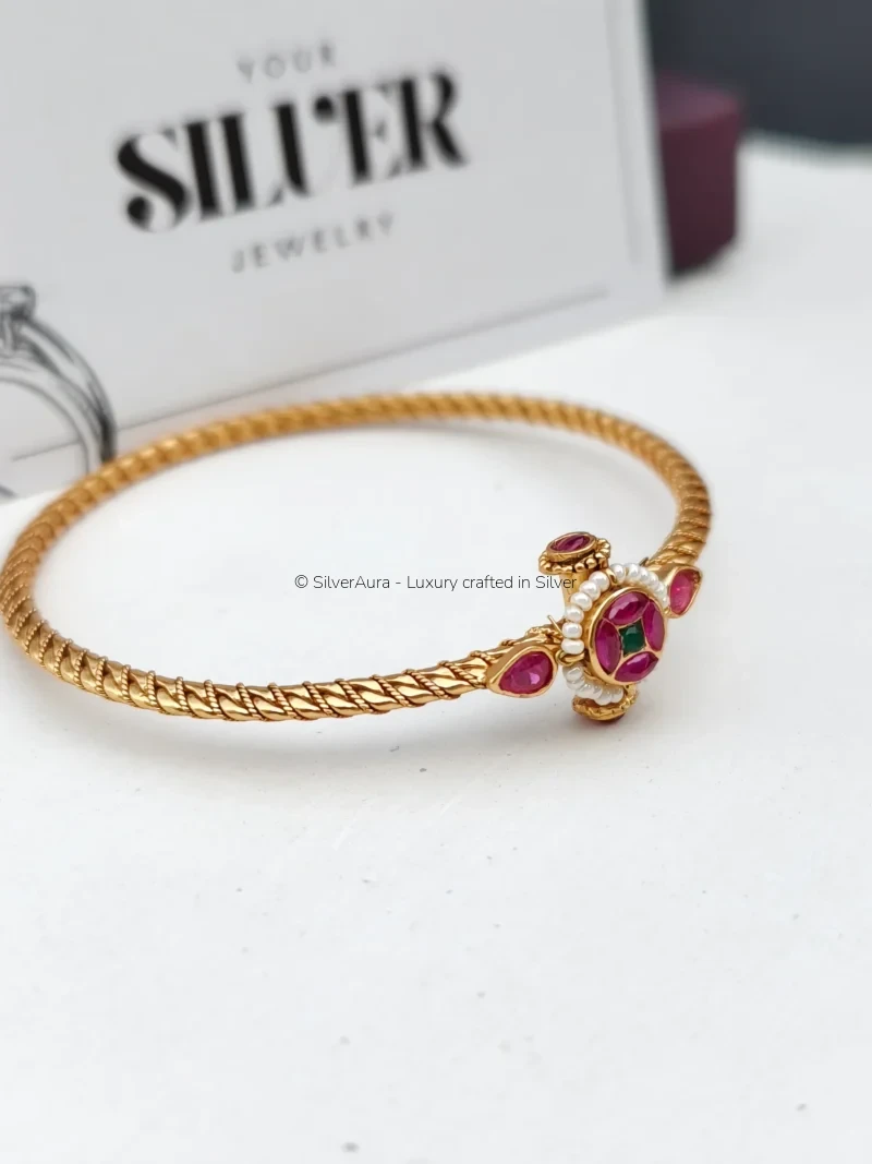 Royal floral kada in 925 sterling silver