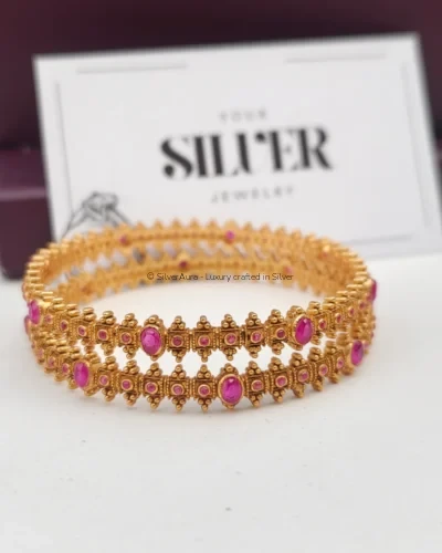 Ruby heritage silver bangles, front view