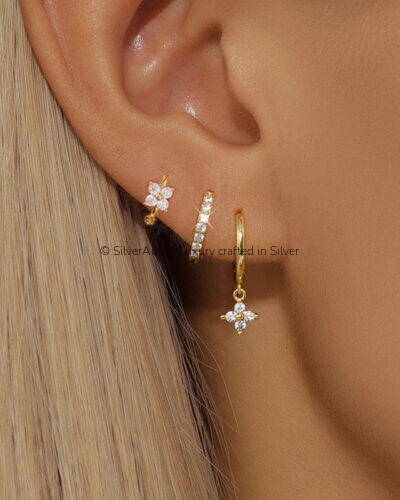 3PCS flower drop and dangle earring set