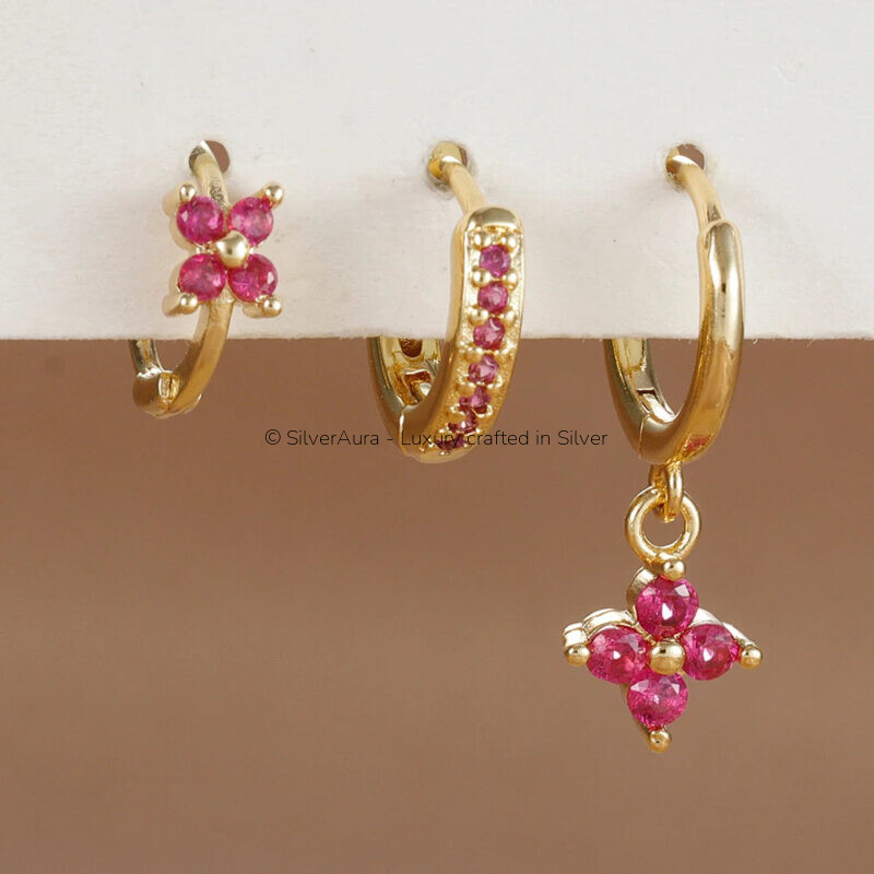 3pcs flower drop and dangle earring