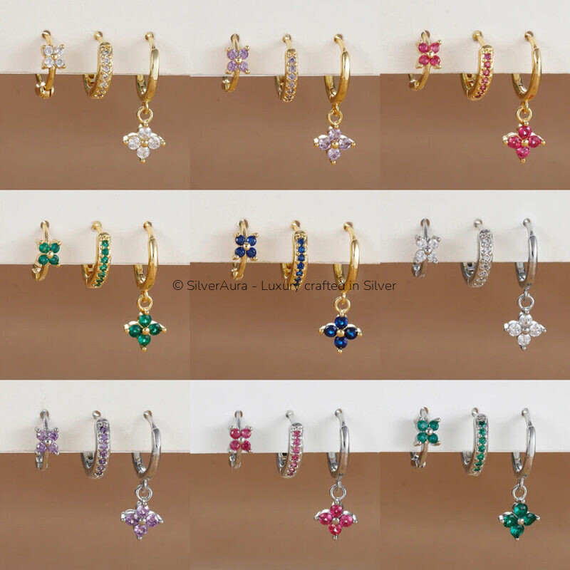 3pcs flower drop and dangle earring