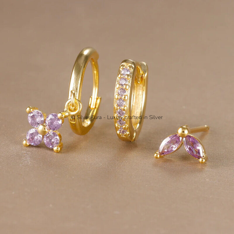 3pcs flower drop and dangle earring
