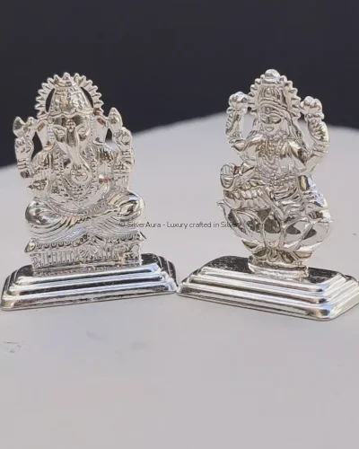 Shri Lakshmi Ganesh silver murti set, front view