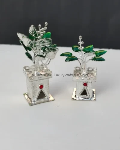 Shree Tulsi Vrindavan silver idol, front view