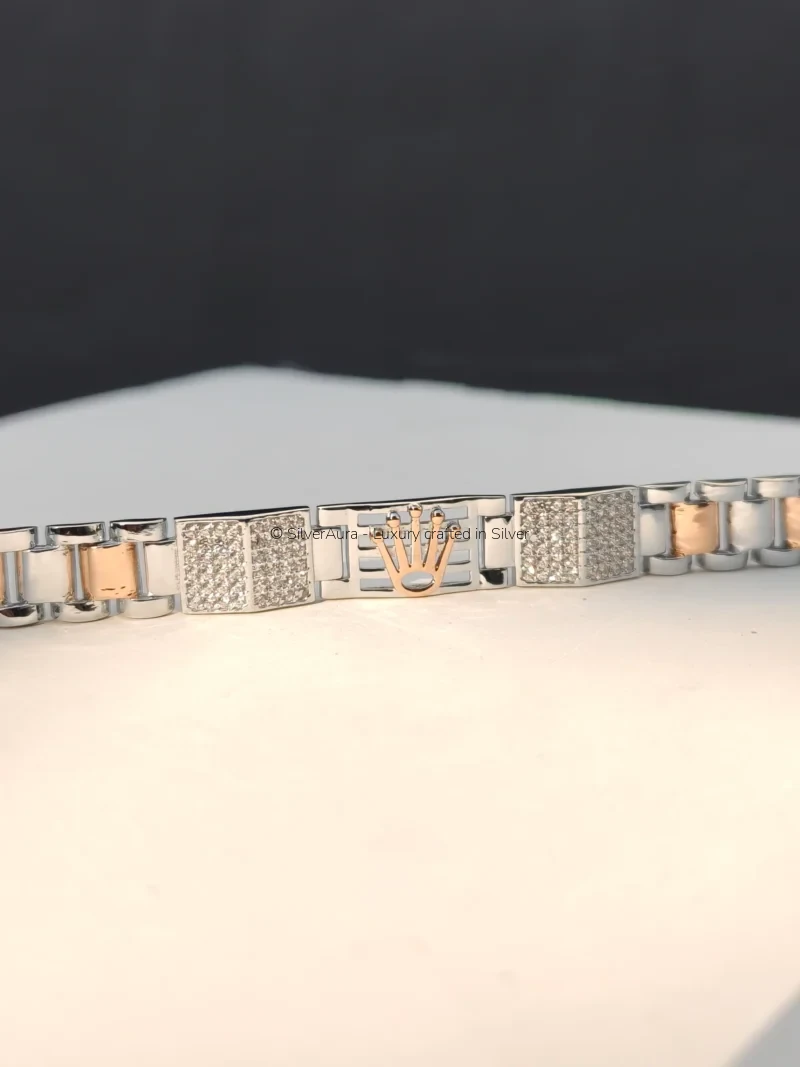 Rolex crown silver bracelet in 925 sterling silver
