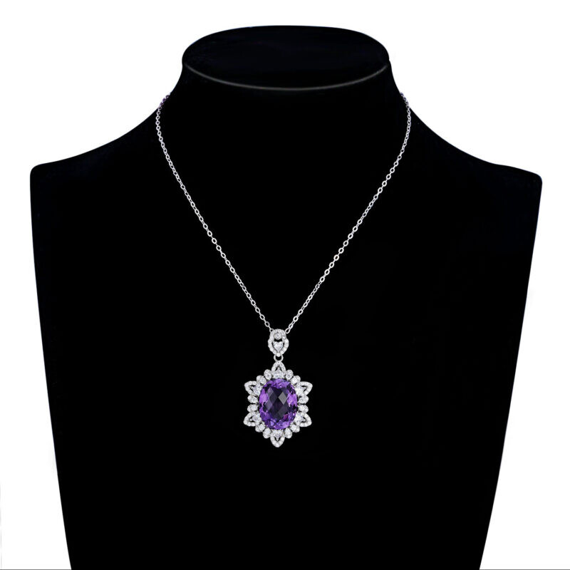 Natural amethyst necklace, close-up view