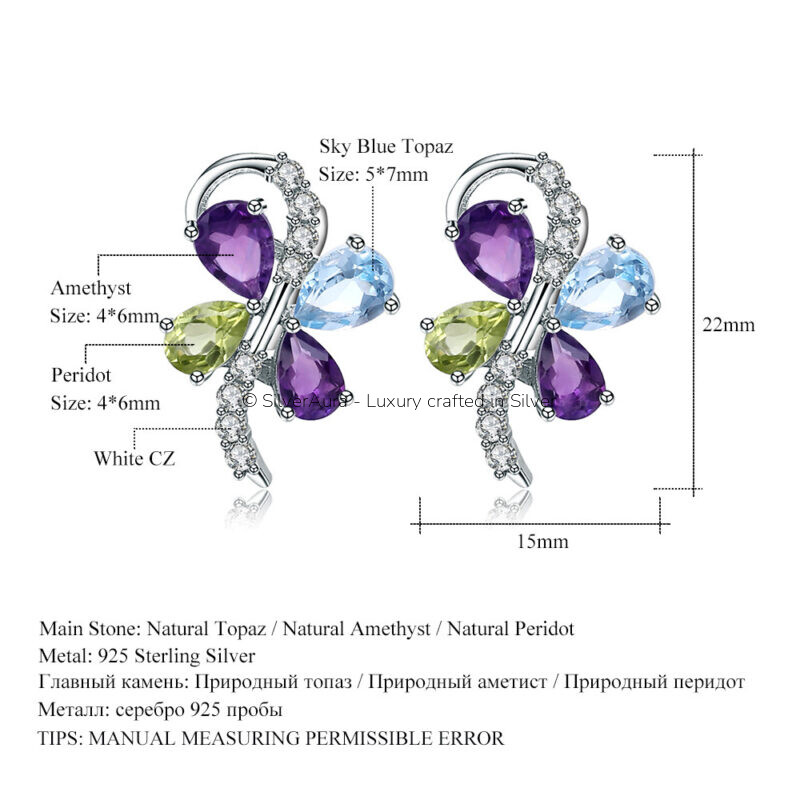 Butterfly-shaped gem earrings, styled view