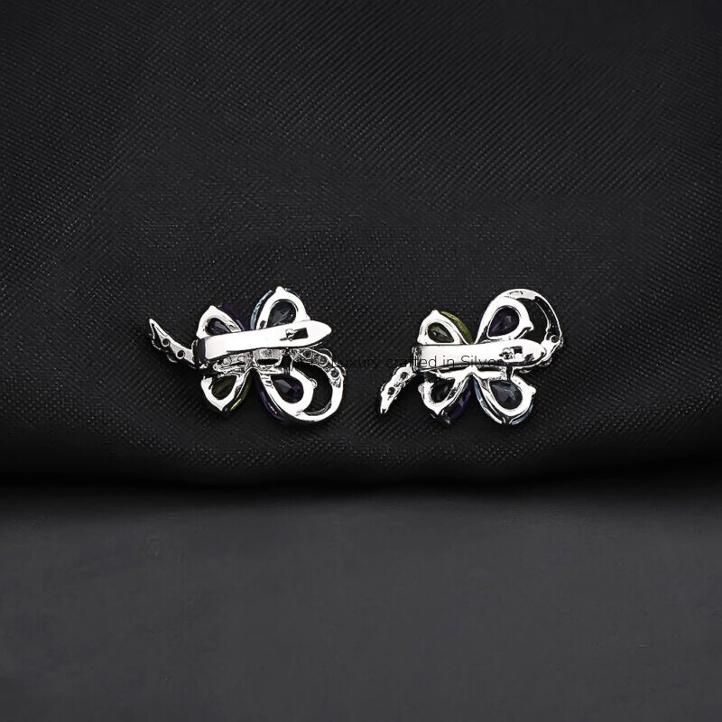 Butterfly-shaped gem earrings, additional angle