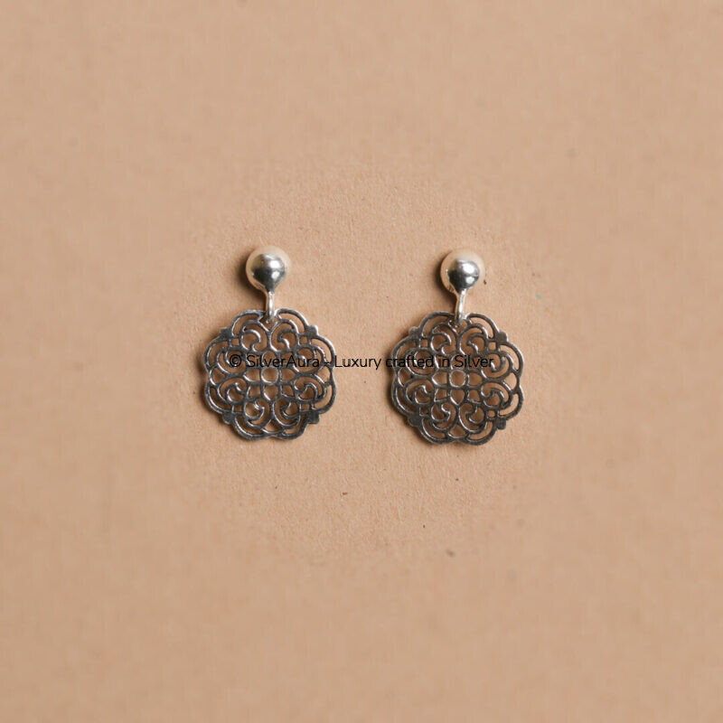 Silver earring, front view